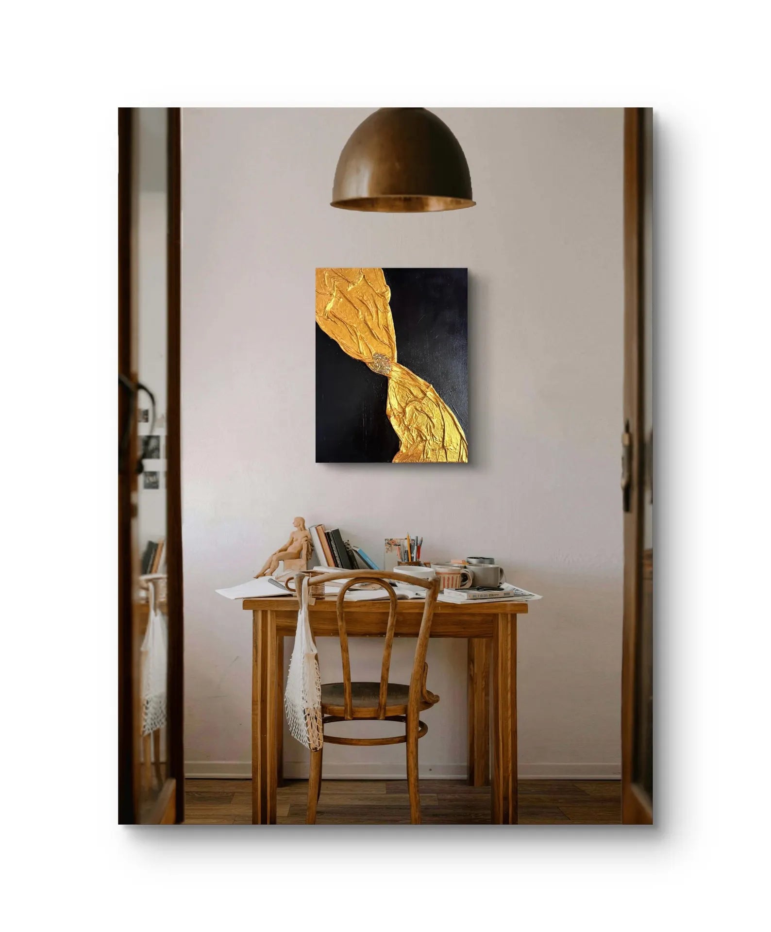 Convergence Textured Golden Plaster Cloth Art: Crystals & Resin